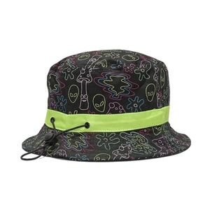 A-Lab Laser Show Black Bucket Hat One Size Unisex Neon Graphic‎